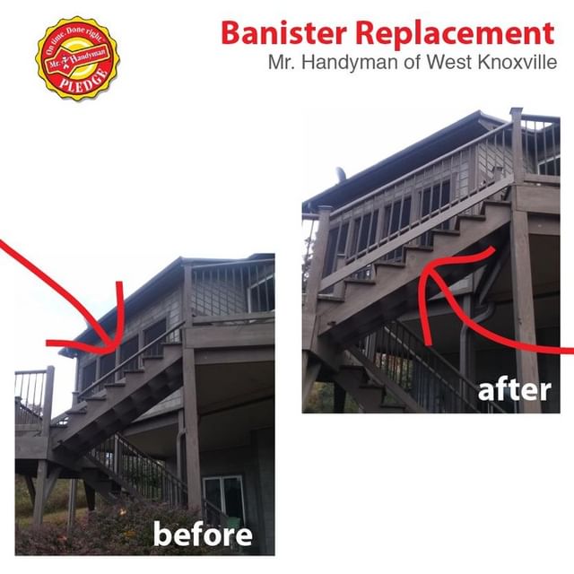 Banister repair before and after