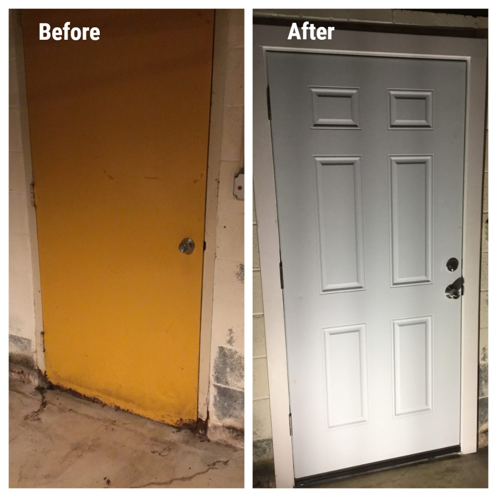 At left old basement door - at right basement door after new installation