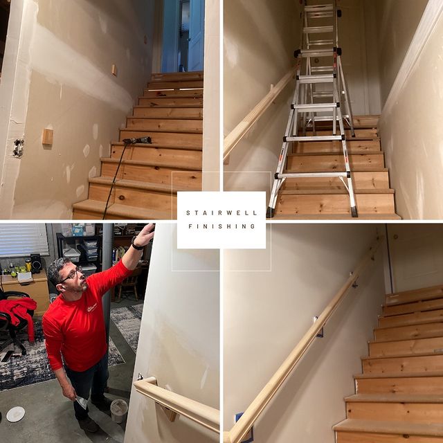 Basement stairwell wall refinishing in Olathe