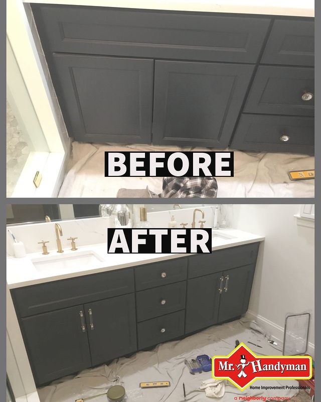 Bathroom fixtures before and after.