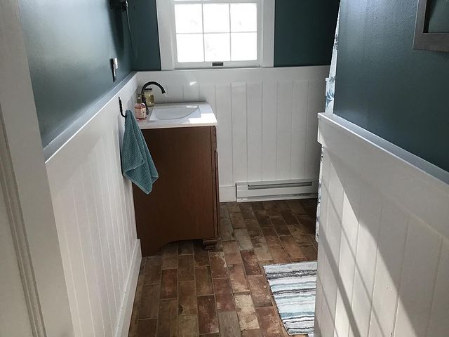 Bathroom sink near window