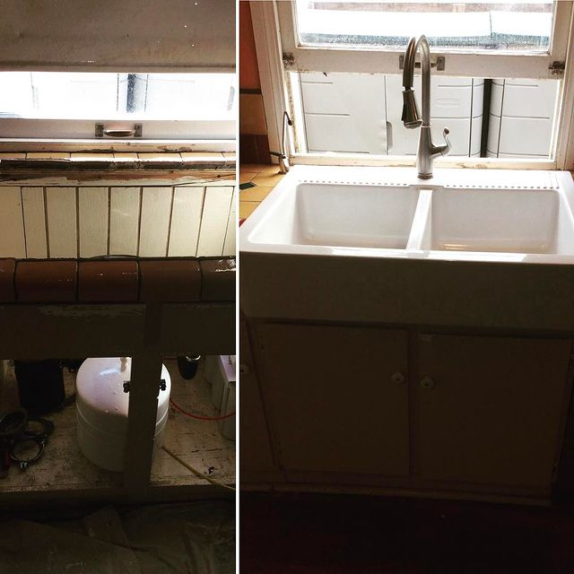 Before and after farm sink.