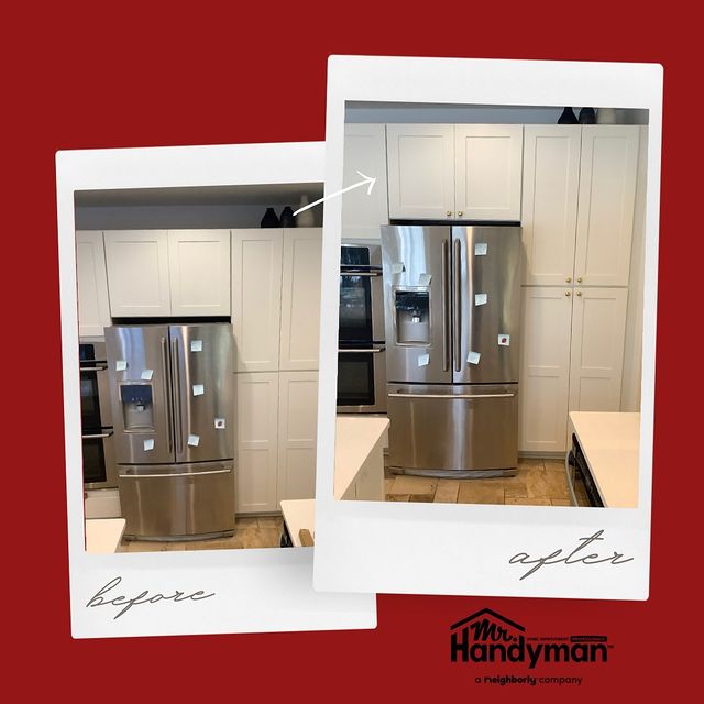 Before and after nobs on cupboards were added