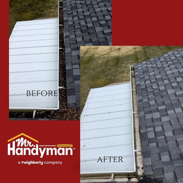Before and after the gutter was cleaned