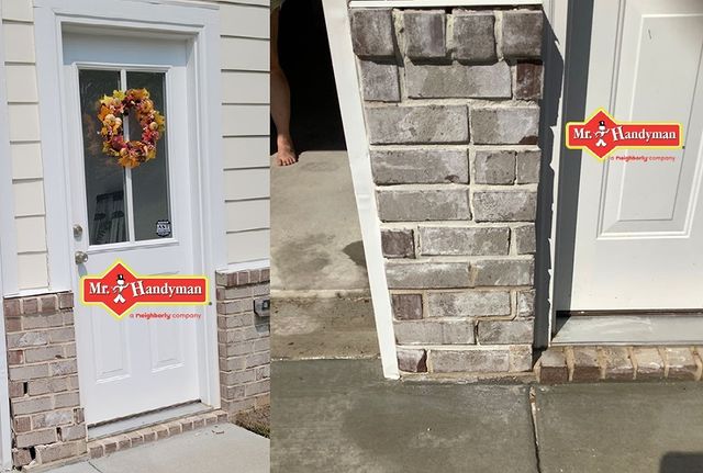 Before and after brick repair near doorway