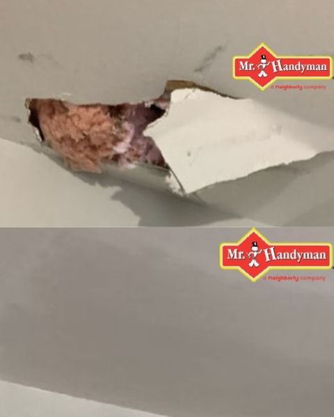 Before and after ceiling drywall repair