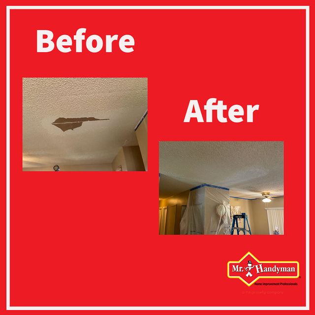 Before and after of ceiling repair.