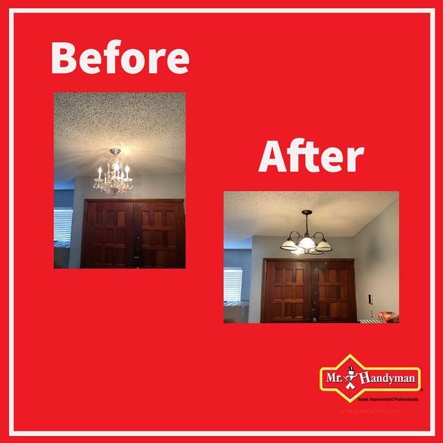 Before and after of lighting inside front door.