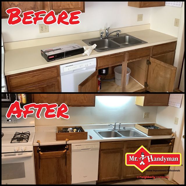 Before and after of countertop replacement in kitchen