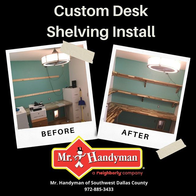 Custom Desk Shelving Install Before and After