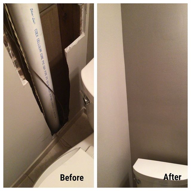 Drywall repair and painting in bathroom next to toilet