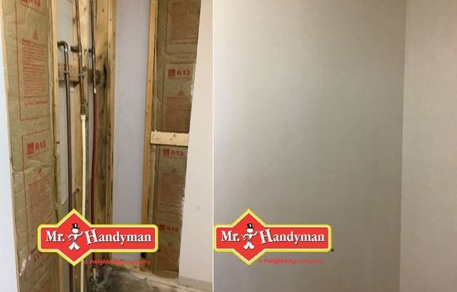 Before and after drywall replacement