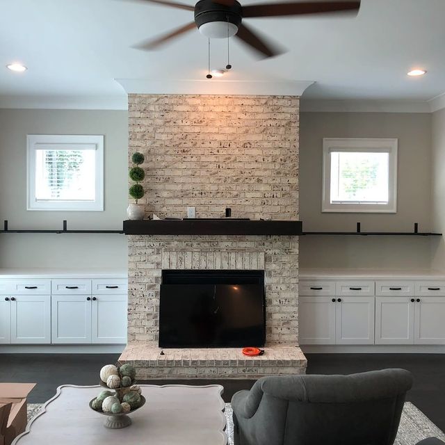 Modern stone fireplace