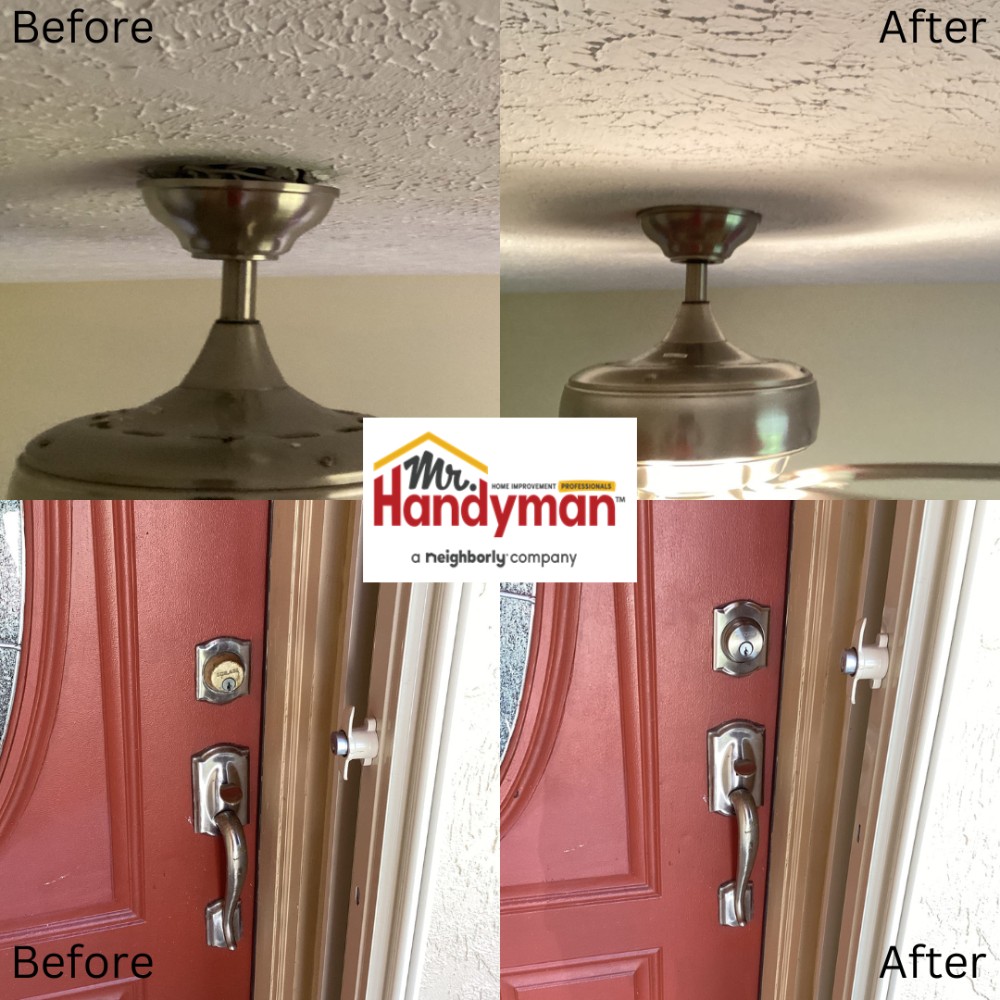 Fixed wobbly fan and installed new door lock.
