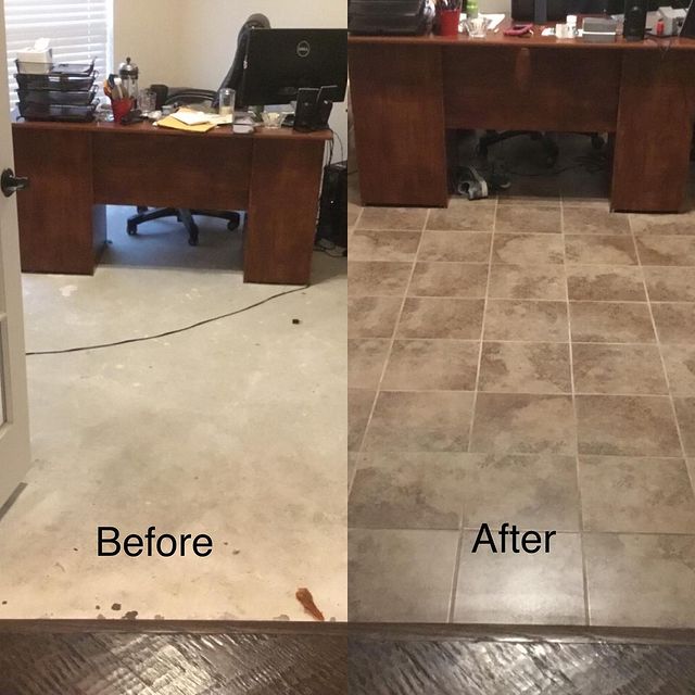 Floor tile installation in office