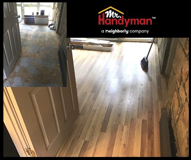 Before and after photos of a new floor installation.
