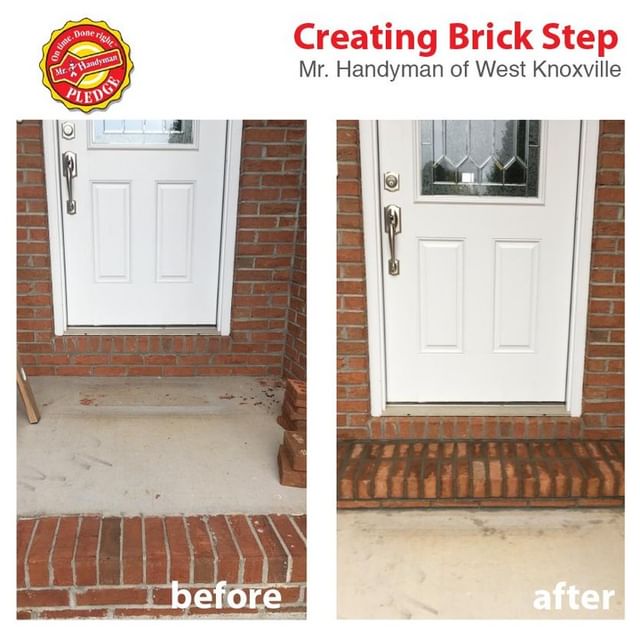 Before and after of brick step addition to front exterior entryway