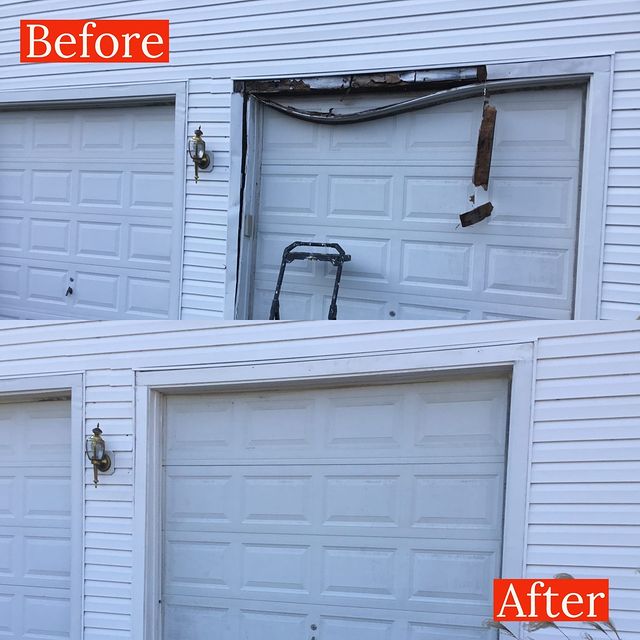 White Garage door trim repair.