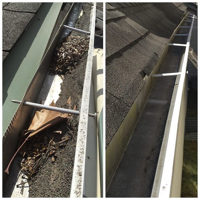 Gutter cleaning before and after.