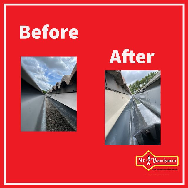 Before and after of gutter cleaning.