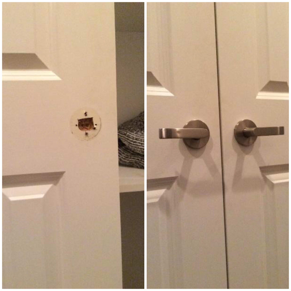 Install dummy knobs on closet door in Westport
