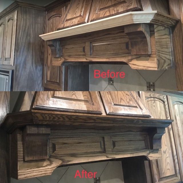 Kitchen cabinetry before and after.