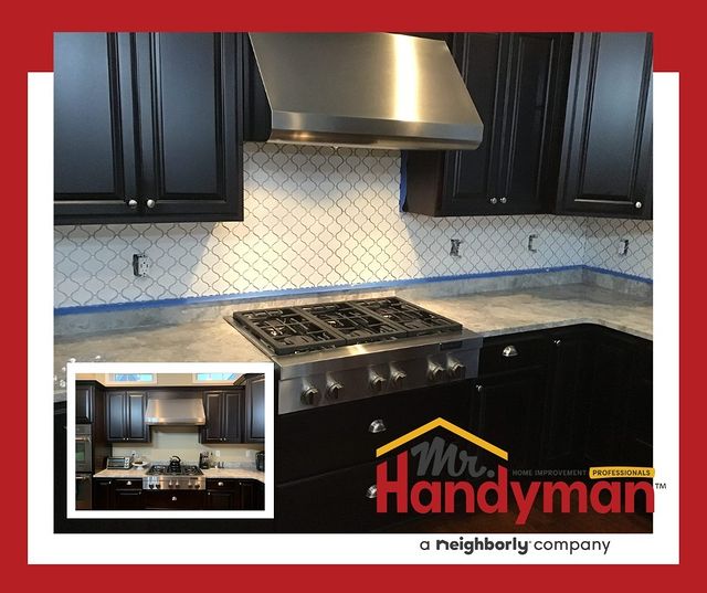 Before and after of a kitchen backsplash installation