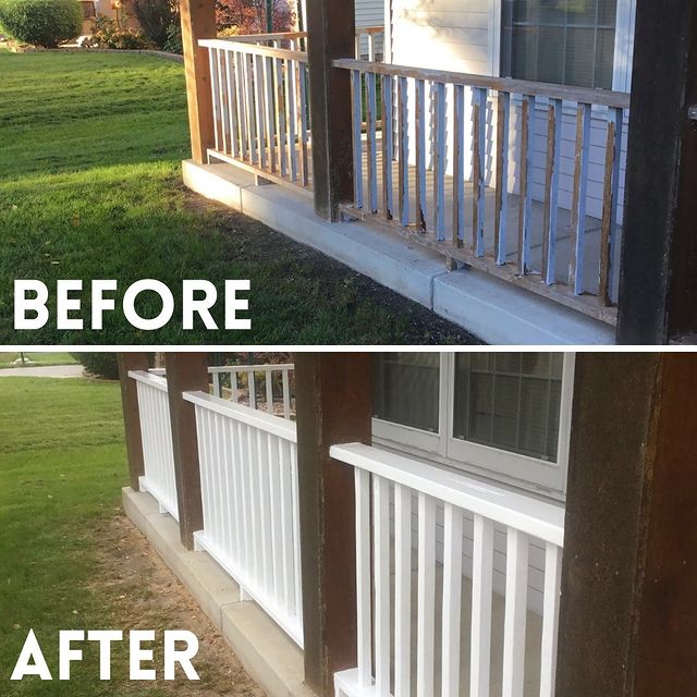 New deck railing with white paint.