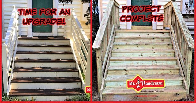 Wooden staircase before and after