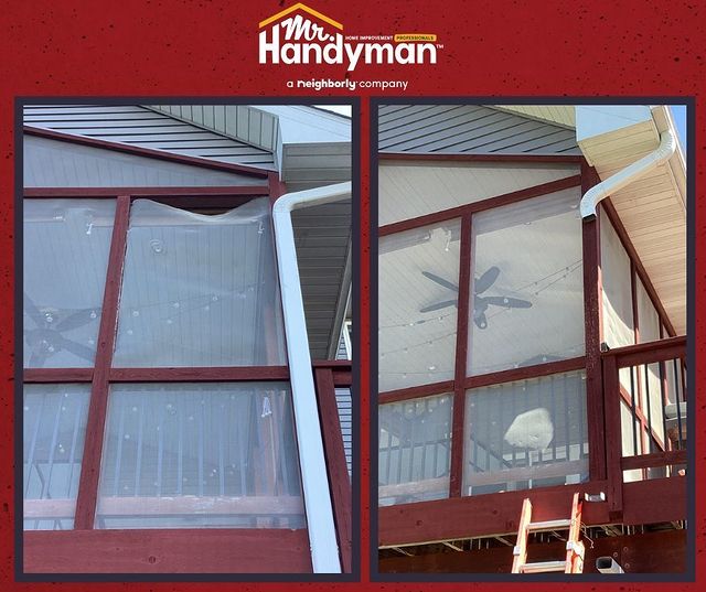 Porch screen before and after.
