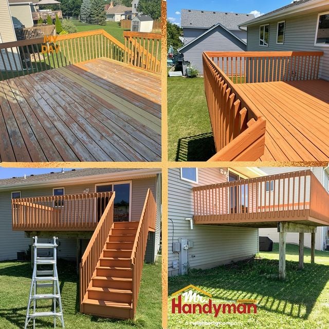 Repair, power wash and stain a deck