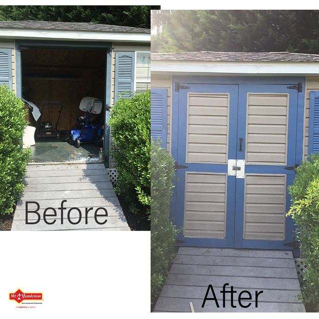 Shed door install before and after.