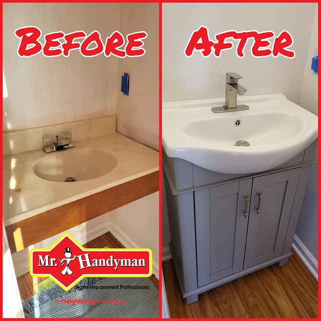 Bathroom vanity replacement, before and after