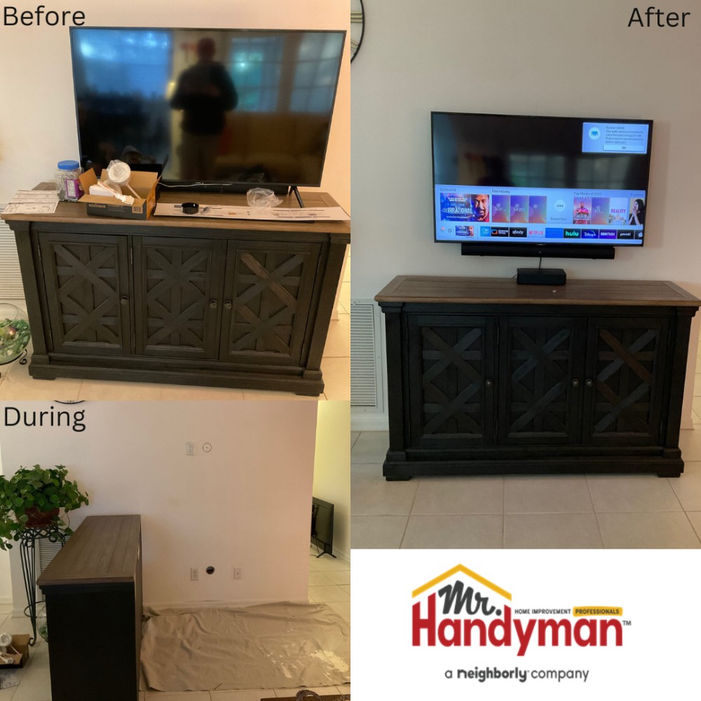TV mounted on wall.