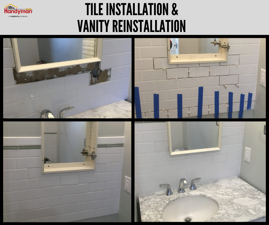 Bathroom Tile Wall repair and Vanity Installation