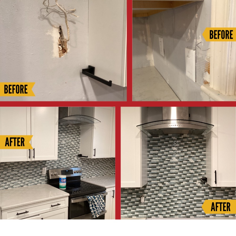 Tile backsplash and range hood install in Olathe