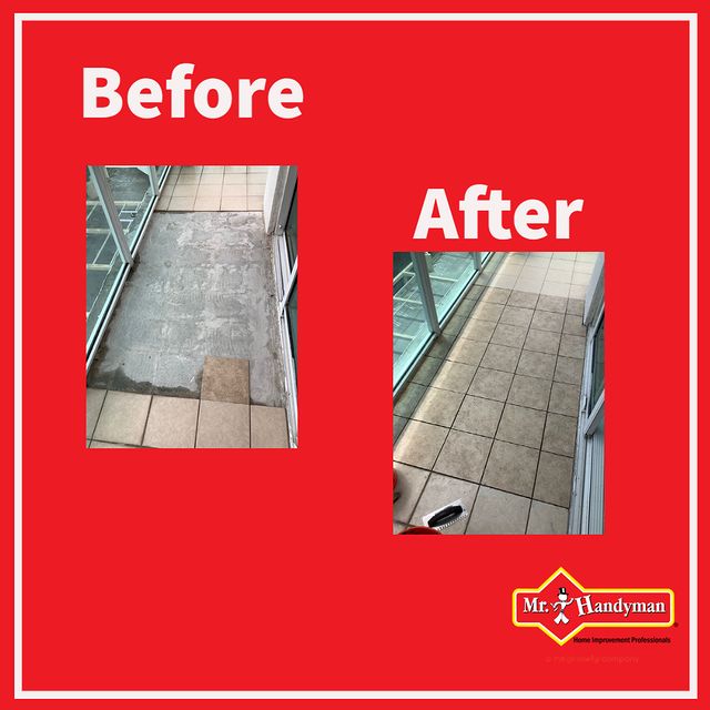 Tile repair before and after.