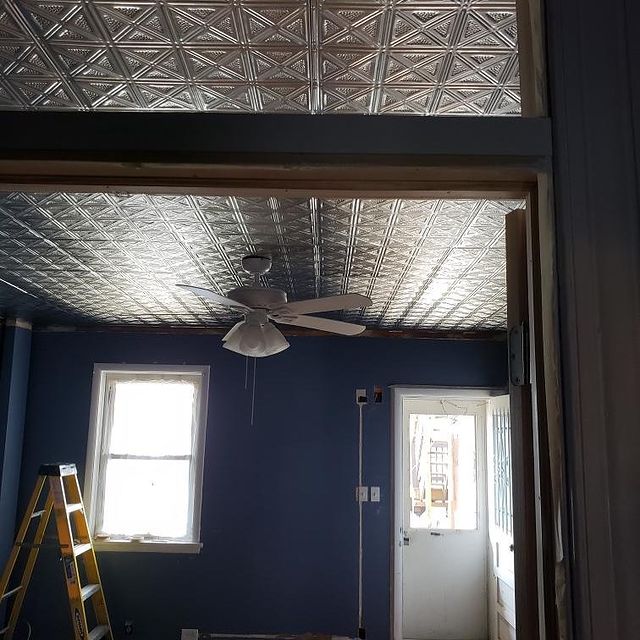 Blue room with tin ceiling