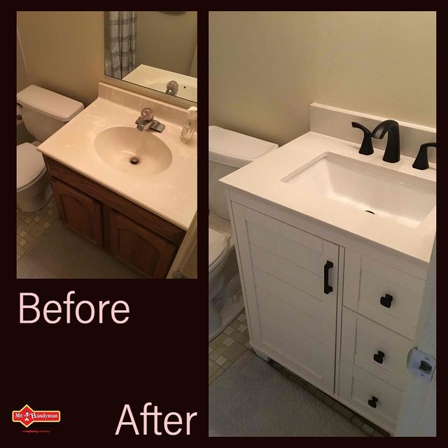 Before and after of white vanity upgrade.