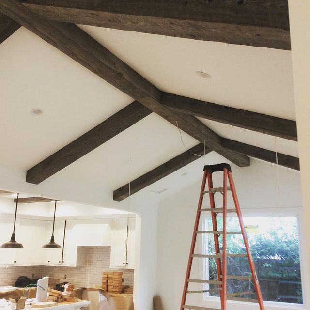 Vaulted ceiling with lighting installation.