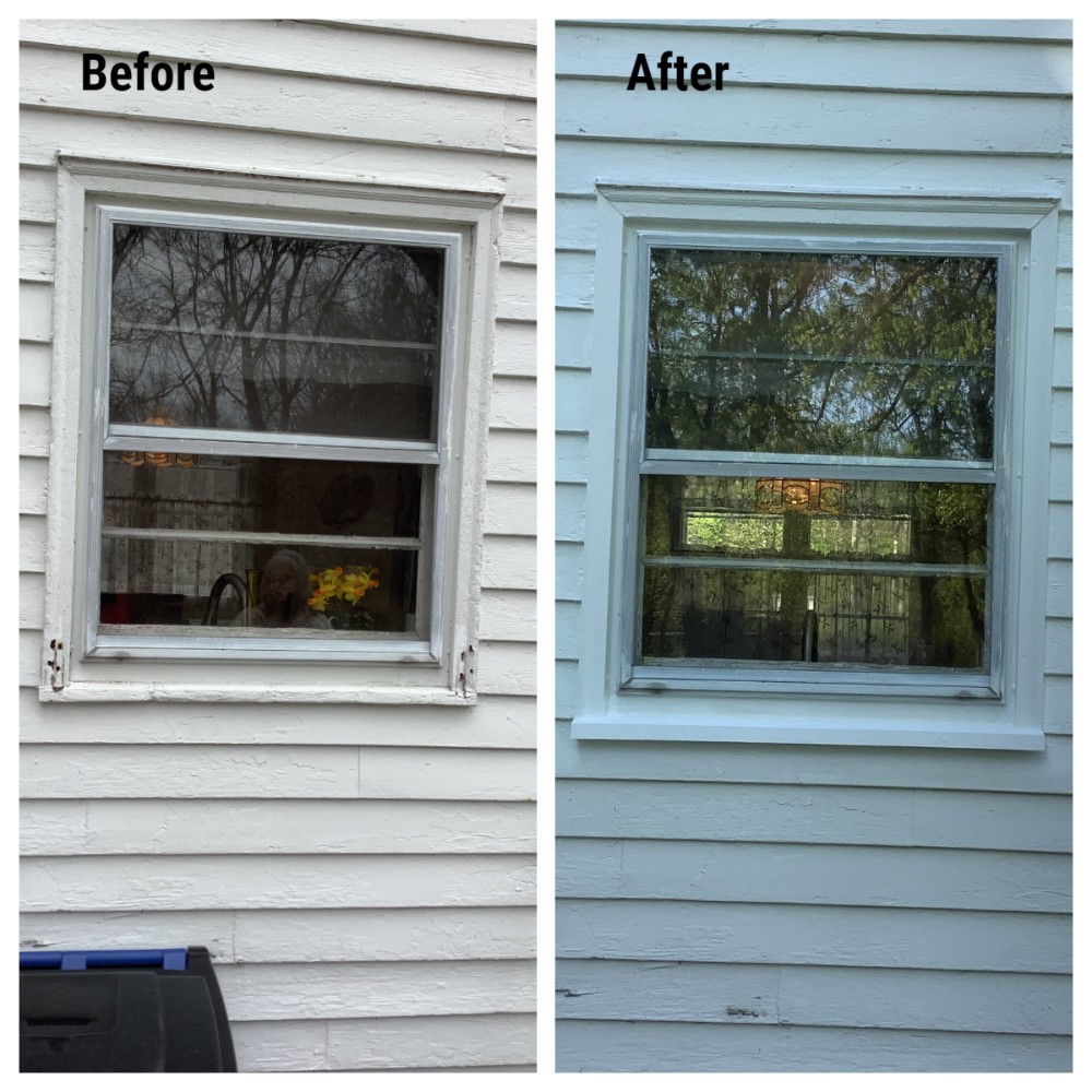 Window trim repair - before on left and after on right