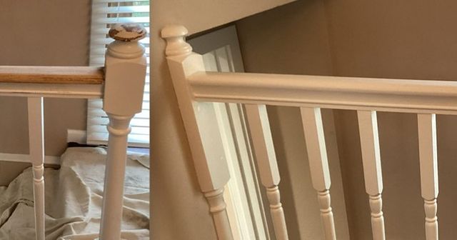 Worn bannister brought back to life with a new coat of paint.