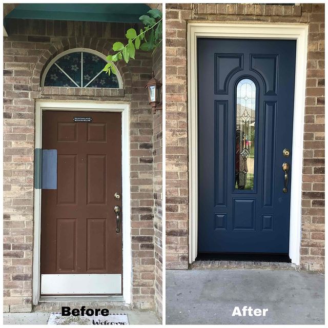 before and after blue front door replaced