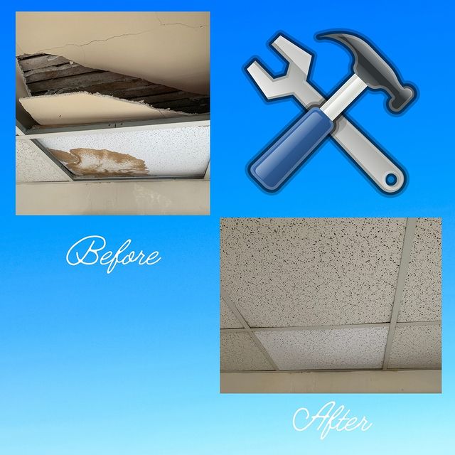 Ceiling tiles replaced before and after