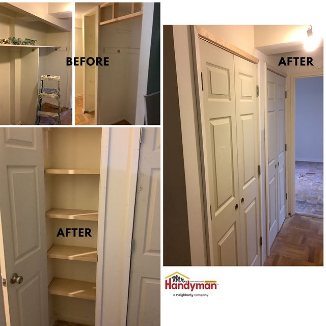 closet doors and shelves before and after