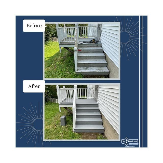 Before and after a deck was refurbished and painted