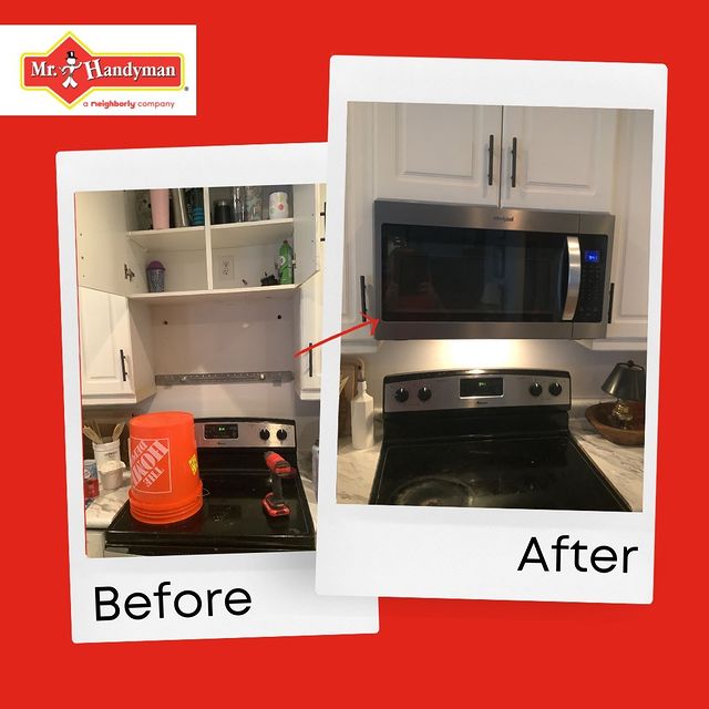 Before and after of microwave installment