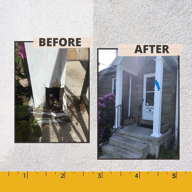 wood rot repair -front porch column repair