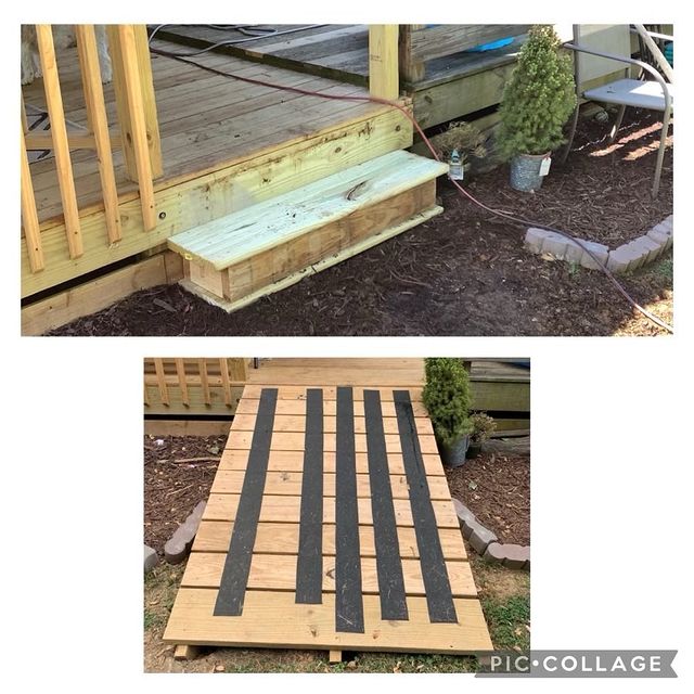 before and after the wooden ramp installed
