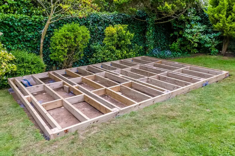 A floating deck frame with all joists installed.